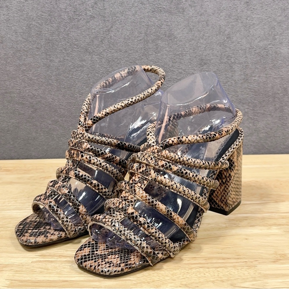 Free People Strappy Sandals Colette Cinched Sz 39 Chunky Heel Snake Skin Y2K